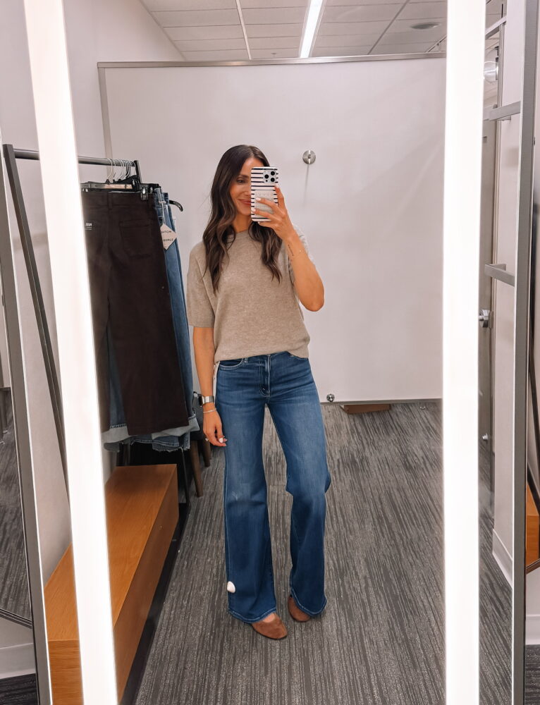 wide leg jeans, high waisted jeans, tie waist jeans, light wash denim, casual outfit, classic white tank top, sleeveless top, neutral cardigan, sweater over shoulders, everyday style, casual chic outfit, Walmart fashion find, affordable denim, stylish mom outfit, tall girl approved jeans, cozy bedroom mirror selfie, neutral home decor, modern bedroom aesthetic, layered casual look, minimal jewelry, smart watch accessory, casual weekend outfit, versatile jeans outfit, effortless style, fashion blogger outfit